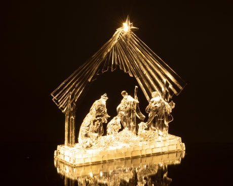 Bizzotto Natività Silky mit Krippe 8 Figuren H28,5 cm mit LED mit Batterie – Weihnachtskrippe Leuchtend Dekorativ für das Haus