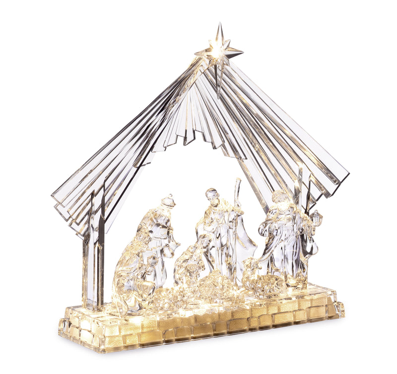 Bizzotto Natività Silky mit Krippe 8 Figuren H28,5 cm mit LED mit Batterie – Weihnachtskrippe Leuchtend Dekorativ für das Haus