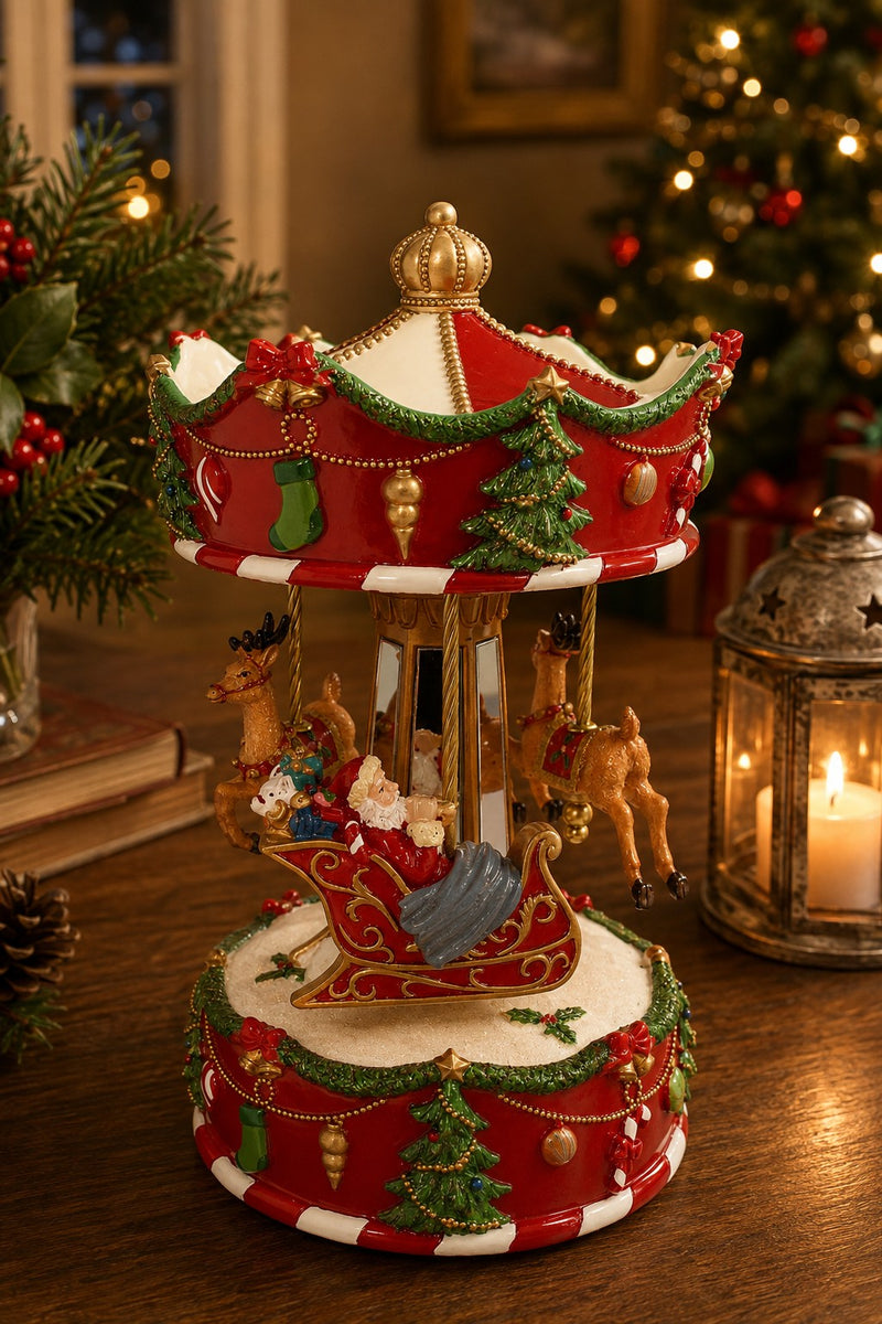 Bizzotto Carillon Natalizio Kay Giostra Rosso Verde con Renna H 25 cm – Decorazione di Natale