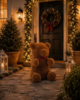 Bizzotto Decorazione Orso di Natale in Erba Sintetica con Fiocco Rosso H 100 cm Addobbo Natalizio