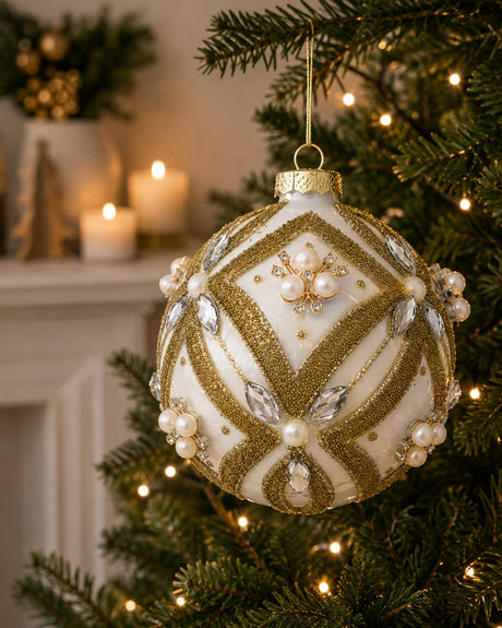 Bizzotto Sfera di Vetro Extravagance Bianco D 10 cm Decorazione per Albero di Natale