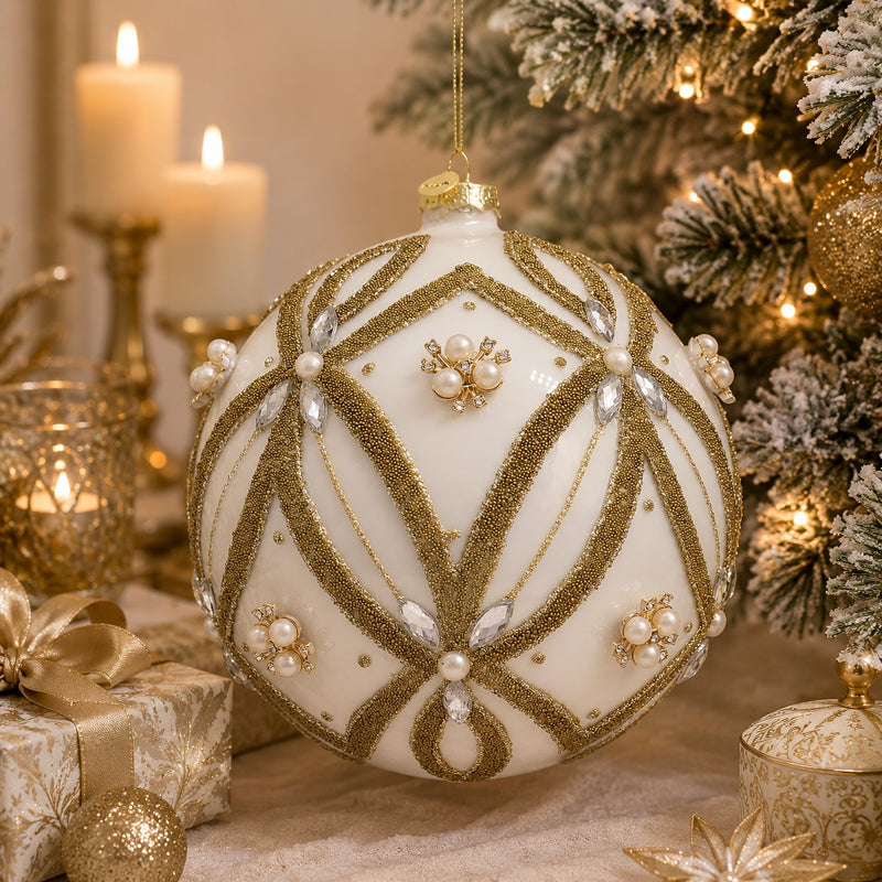 Bizzotto Sfera di Natale Extravagance Bianco D 15 cm in Vetro – Decorazione per Albero