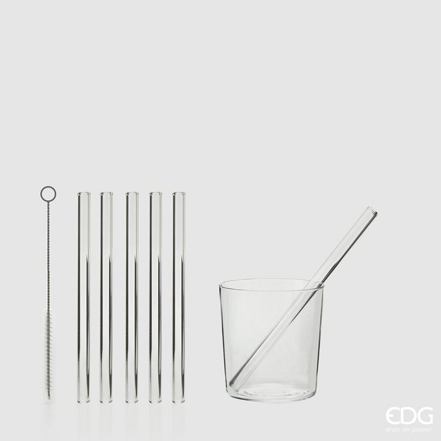 EDG Enzo De Gasperi Strohhalm Conf. 6Stück + Bürste H15 D1 Natur Transparent