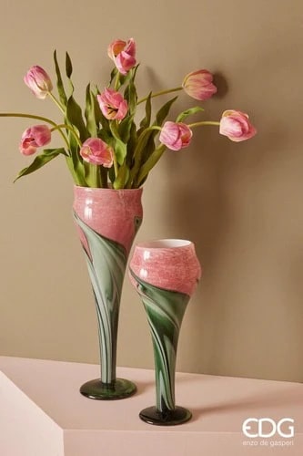 EDG Enzo De Gasperi Vaso Tulipano a Calice H 45 Cm D 13 Cm Scatola Regalo Green Pink