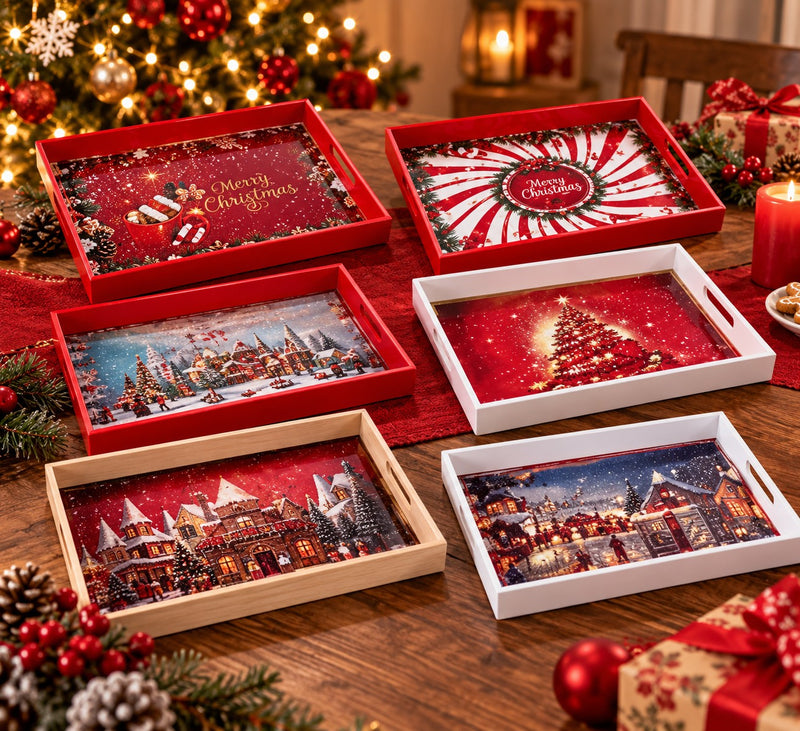 Ad Trend Rechteckiges Weihnachts-Tablett aus Kunststoff sortiert 40x30 cm 1 Stk. – Dekoratives Accessoire für den Weihnachtstisch