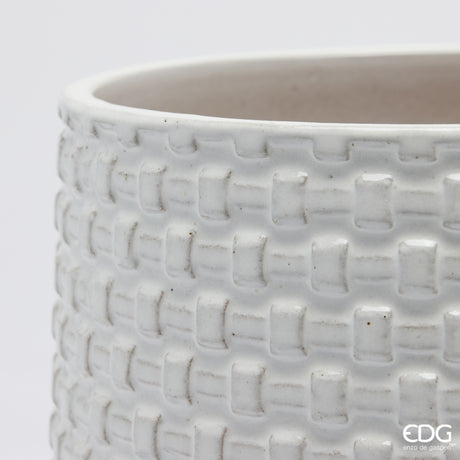 EDG Enzo De Gasperi Vase Cachepot Gewölbt mit Quadratmuster Keramik Weiß – Set 5 Stk.