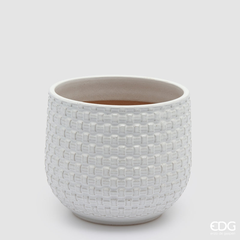 EDG Enzo De Gasperi Vase Cachepot Gewölbt mit Quadratmuster Keramik Weiß – Set 5 Stk.