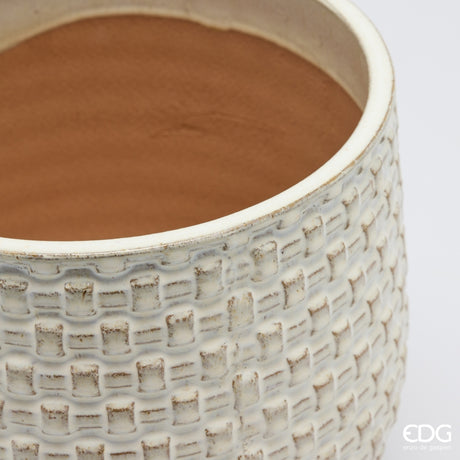 EDG Enzo De Gasperi Vase Cachepot Gewölbt mit Rasterung Keramik Elfenbein – Set 5 Stk.