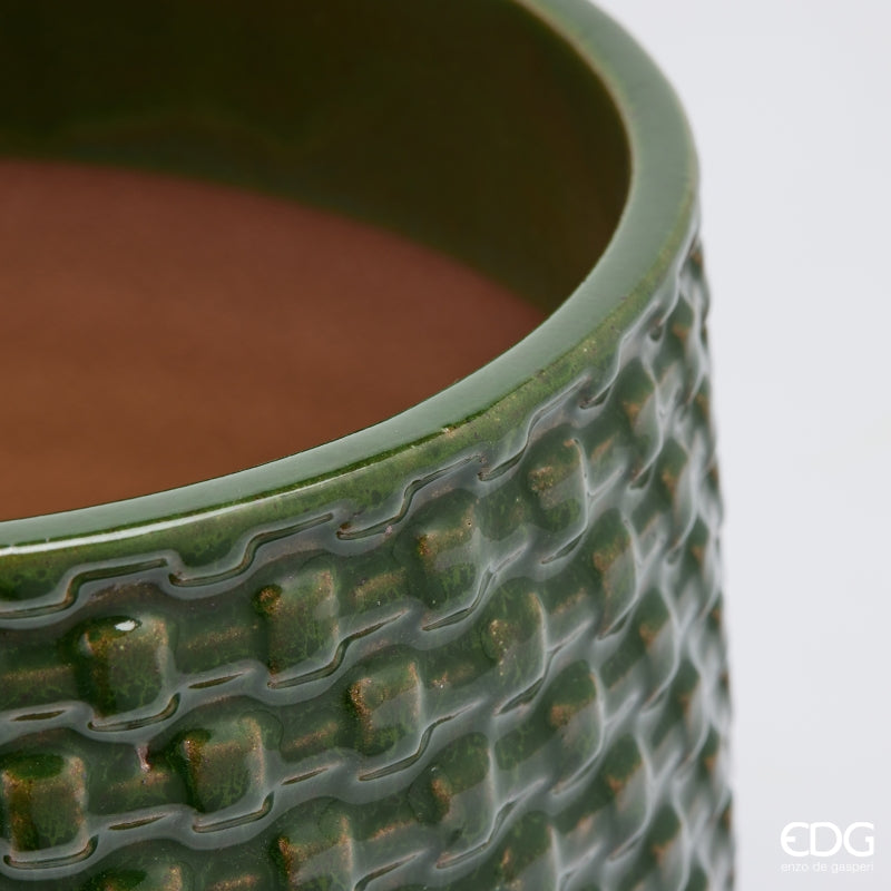 EDG Enzo De Gasperi Vase Cachepot Gewölbt mit Feldern Keramik Grün – Set 5 Stk.