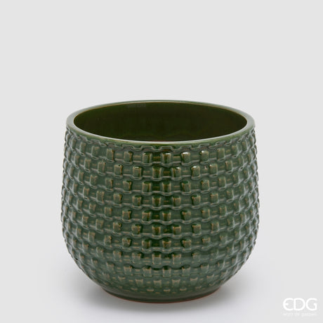 EDG Enzo De Gasperi Vase Cachepot Gewölbt mit Feldern Keramik Grün – Set 5 Stk.
