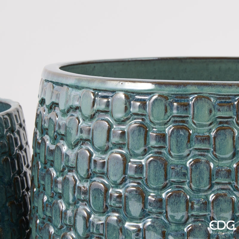 EDG Enzo De Gasperi Vase Cachepot Bombato a Riquadri Keramik Teal – Set 5 Stk.