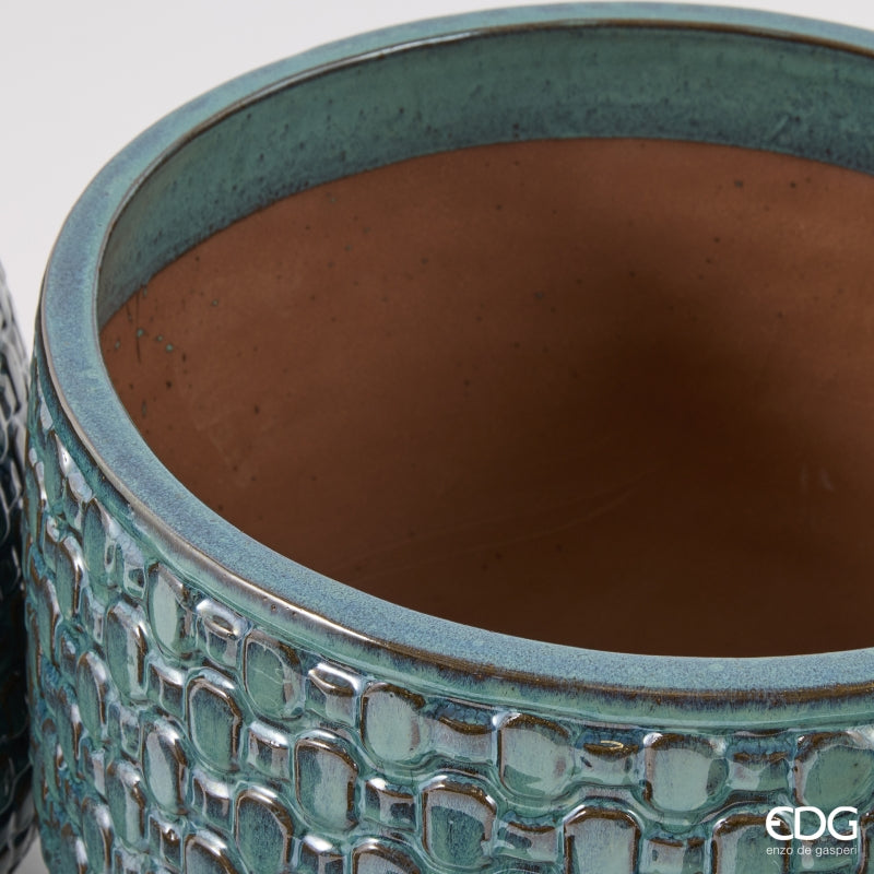 EDG Enzo De Gasperi Vase Cachepot Bombato a Riquadri Keramik Teal – Set 5 Stk.