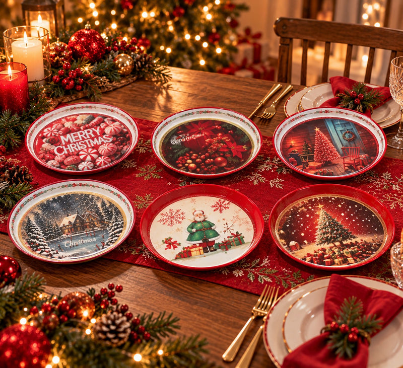 Ad Trend Rundes Weihnachtstablett aus Kunststoff sortiert Ø33xH4 cm 1 Stk. – Dekoratives Tischzubehör für die Weihnachtstafel