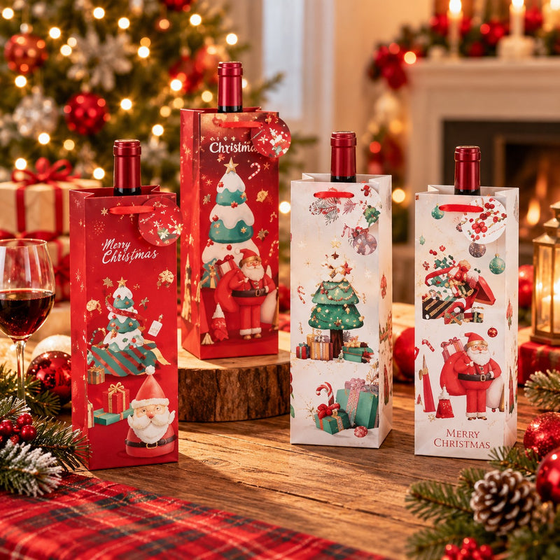 Ad Trend Papiertasche Flaschenträger Sortiert 12x9xH36 cm 1 Stk. – Weihnachtsgeschenkverpackung