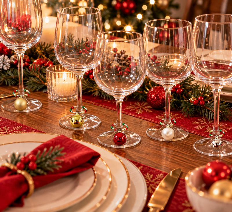 Ad Trend Set 6 Glasmarkierer mit Weihnachtskugeln-Form aus Glas Sortiert 1 Pack – Dekorative Tischaccessoires für den Weihnachtstisch