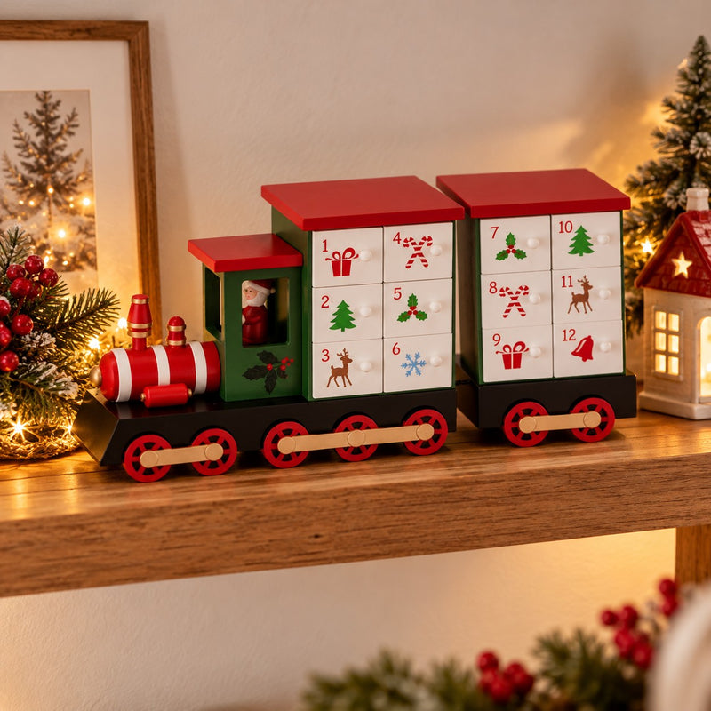 Ad Trend Adventskalender in Lokomotiven-Form 40x11xH19 cm – Weihnachtsdekoration