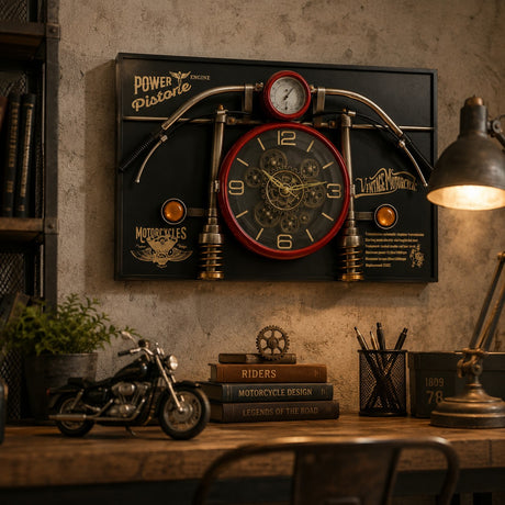 Ad Trend Orologio da Parete Moto Vintage Rosso con Ingranaggi 90 x 60 x 17 Cm Metallo