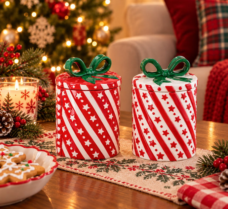 Ad Trend Weihnachtsdose in Geschenkform Sortiert Ø15xH22 cm 1 Stk. – Dekorative Weihnachtsbehälter