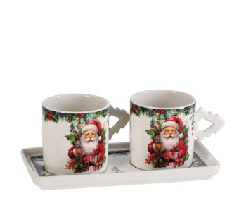 Ad Trend Set 2 Weihnachtstassen mit Tablett Dekoration Sortiert – Kaffeeservice für den Weihnachtstisch