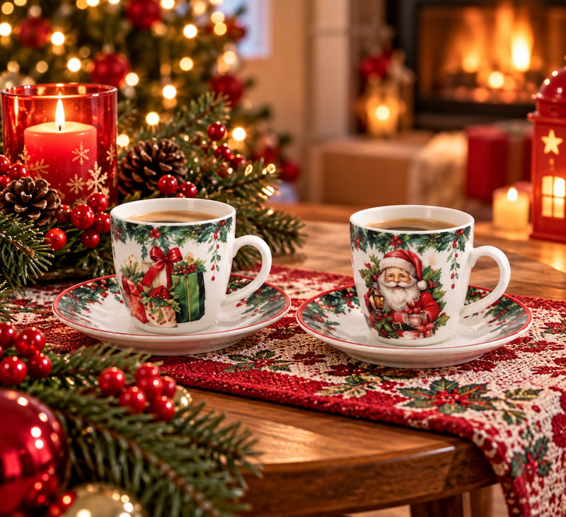 Ad Trend Kaffeeservice Weihnachten für 6 Personen Ø6xH6 cm – Set Kaffeetassen für den Weihnachtstisch