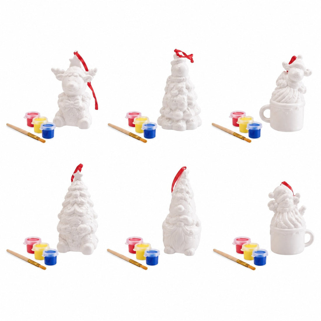 Ad Trend Satz Weihnachtsdeko zum Bemalen mit Pinsel und 3 Tempera-Farben Sortiert 1 Stk. – Kreatives Bastelset für DIY-Weihnachten