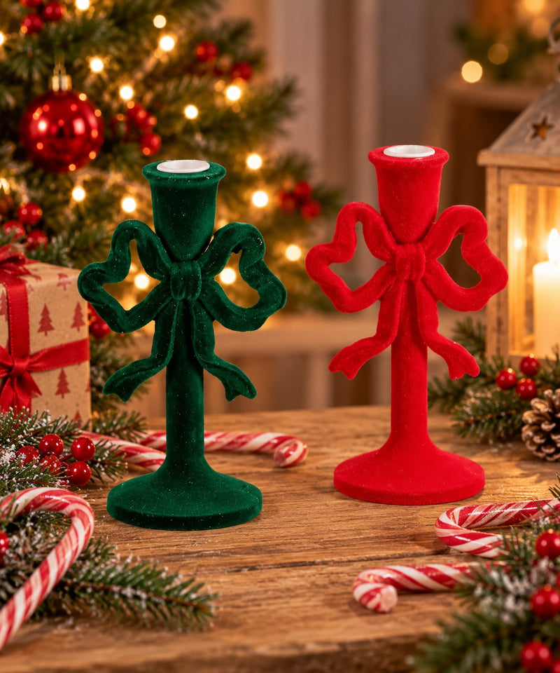 Ad Trend Kerzenständer Weihnachten aus Kunstharz und Samt Sortiert 9x9xH20 cm 1 Stk. – Dekoration für Haus und Weihnachtstisch