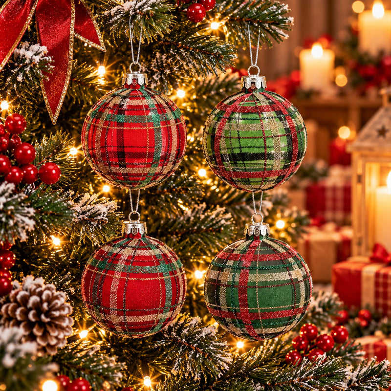 Ad Trend Weihnachtskugel aus Glas mit Tartan-Muster sortiert Ø8 cm 1 Stk. – Weihnachtsbaumschmuck
