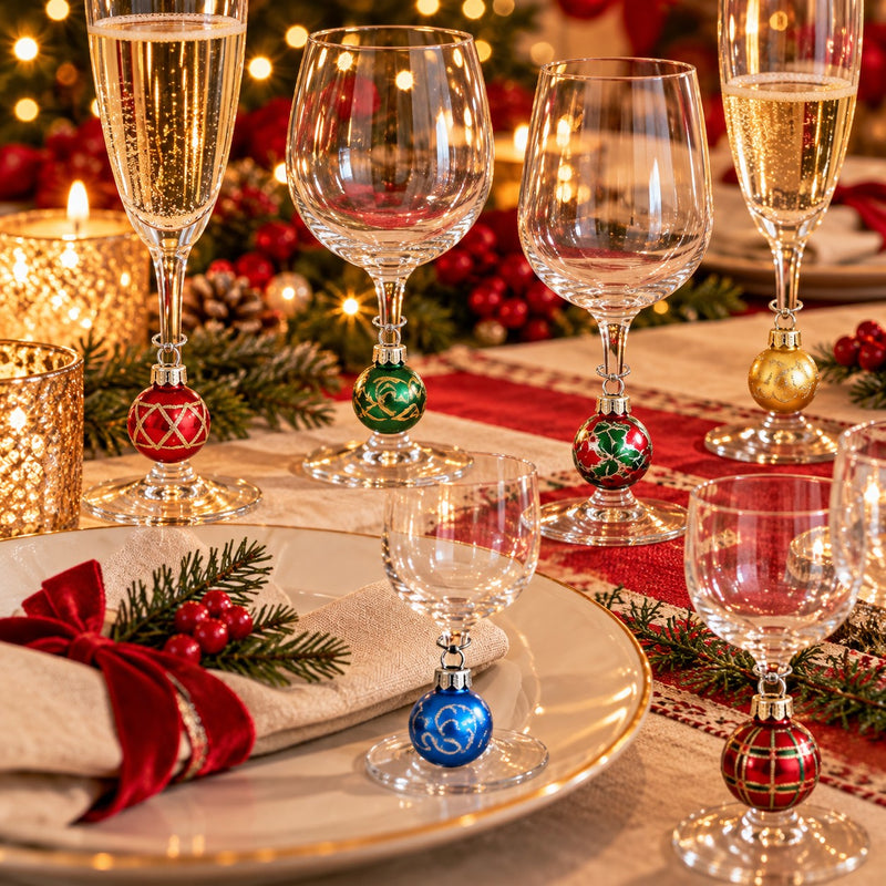 Ad Trend Set 6 Glasmarkierer Weihnachten in Glas in Form von Weihnachtskugel Sortiert 1 Pack – Dekorative Tischzubehör für Weihnachtstisch