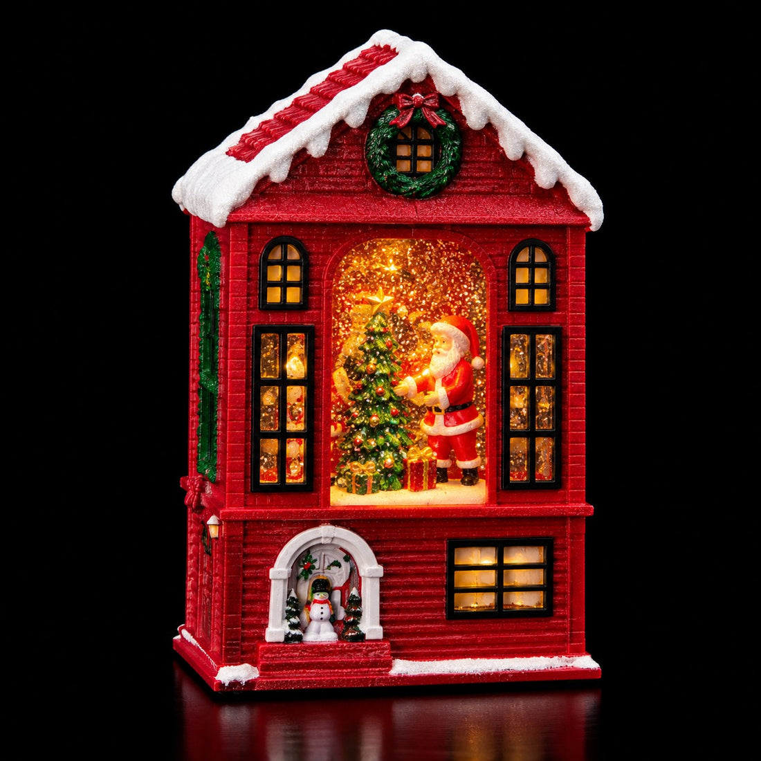 Ad Trend Weihnachtsmannhaus Dekoration aus Kunststoff mit LED-Leuchten und Musik 14,5x8xH22 cm – Leuchtende und musikalische Weihnachtsdekoration für das Zuhause