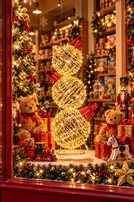 Ad Trend Leuchtender Weihnachtskugel-Turm Gold aus Eisen und Kunststoff mit 600 LED-Lichtern IP44 Ø30xH83 cm – Außendekoration für Weihnachten