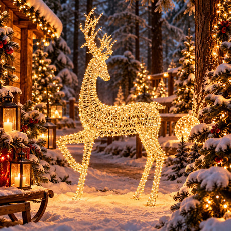 Ad Trend Leuchtender Weihnachtshirsch Gold 5200 LED in Kunststoff IP44 123x40xH270 cm – Weihnachtsdekoration für außen und Garten