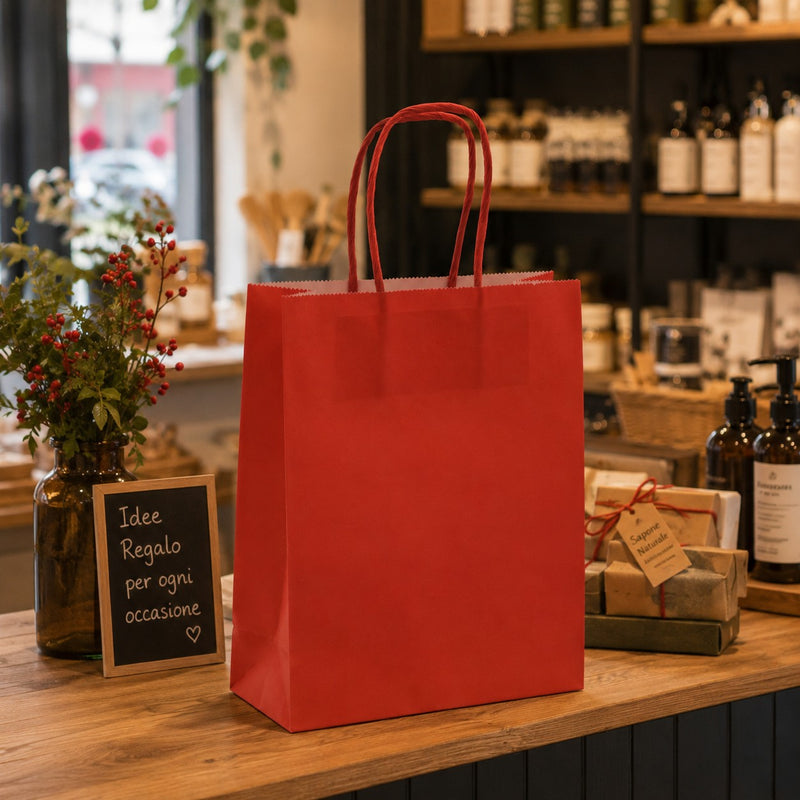 L'Arcolaio Shopper Kraft Rot Weihnachtsgeschenke 18x7x24 cm Packung 10 Stück
