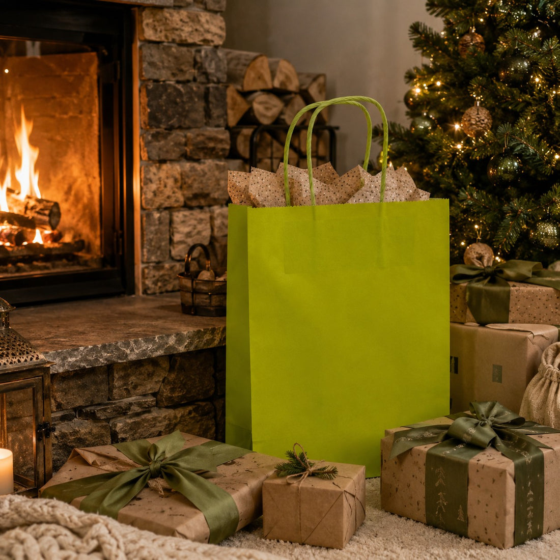 L'Arcolaio Shopper Kraft Lime Weihnachtsgeschenke 22X10X29 10er Pack