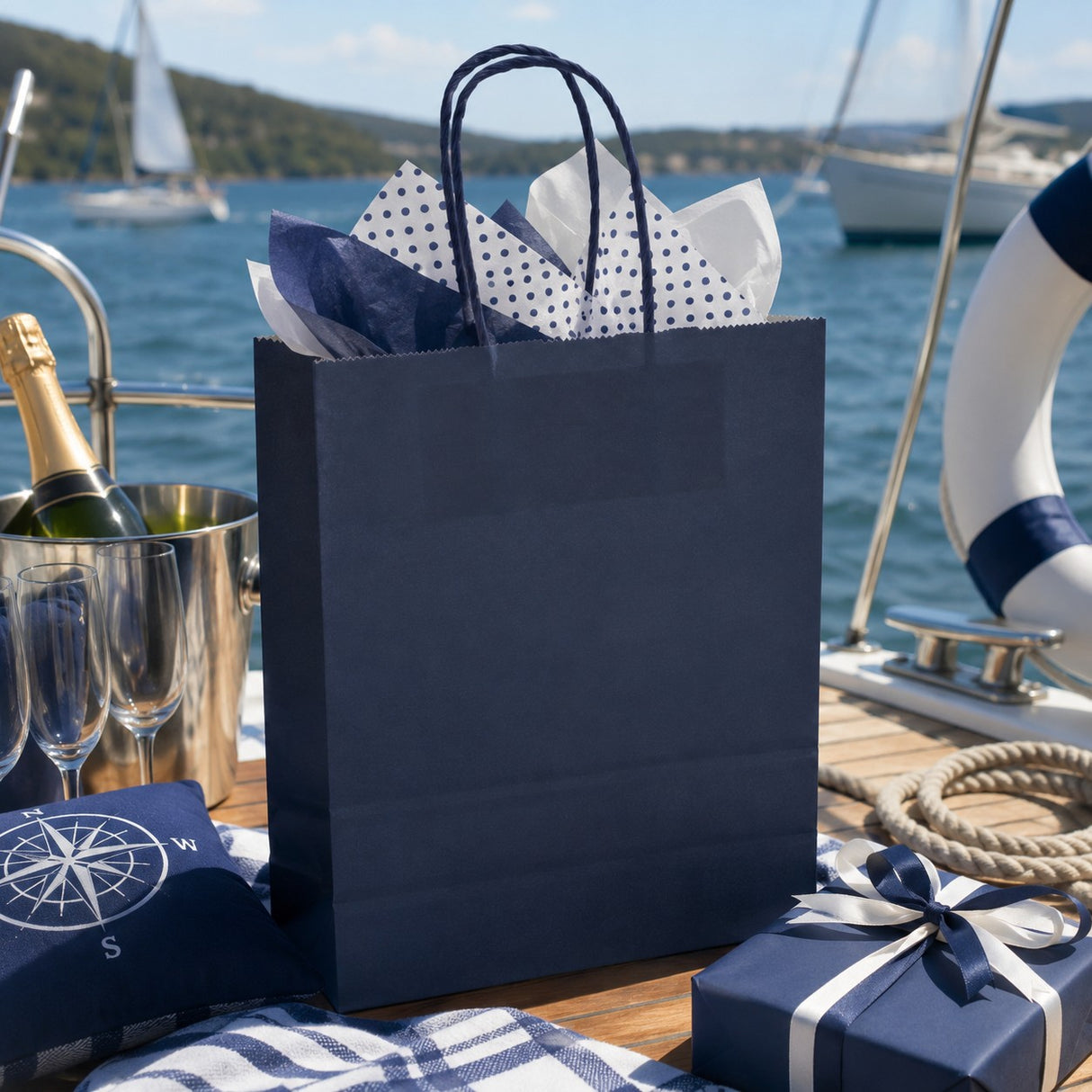 L'Arcolaio Shopper Kraft Blau Weihnachtsgeschenke 36X12X41 Cm Cf 10 Stk