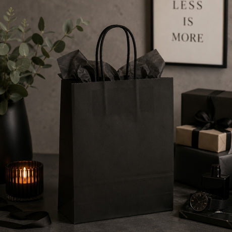 L'Arcolaio Shopper Kraft Nero Regali Natalizi 45X15X50 Cm Cf 10 Pz