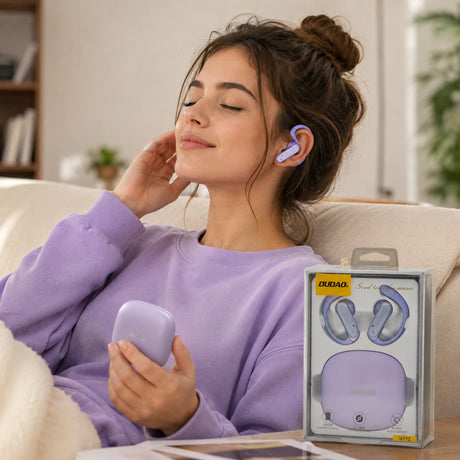 L'Arcolaio Auricolari Bluetooth Wireless TWS con Ganci Sportivi, Touch Control, Audio Hi-Fi, Custodia di Ricarica, Viola