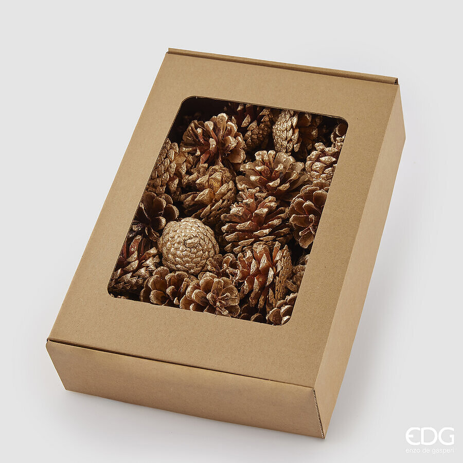 EDG Enzo De Gasperi Set 48 Pigne di Pino Natalizie H4 cm Oro Chiaro – Decorazioni per Albero di Natale