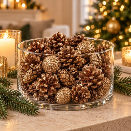 EDG Enzo De Gasperi Set 48 Pigne di Pino Natalizie H4 cm Oro Chiaro – Decorazioni per Albero di Natale