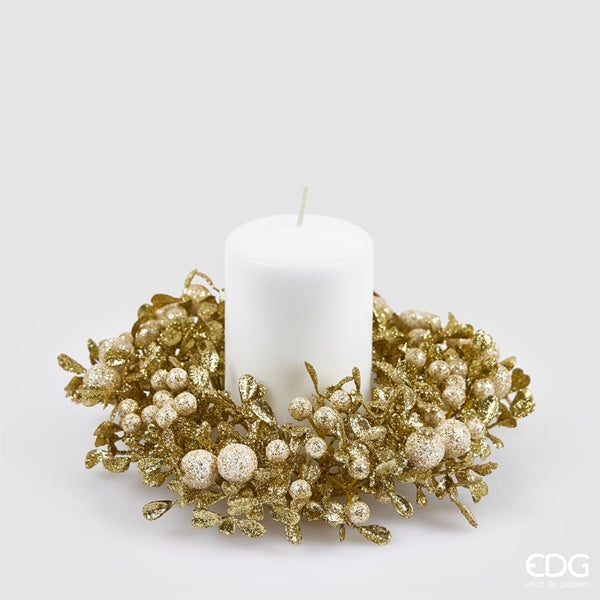 EDG Enzo De Gasperi Corona Natalizia con Bacche e Foglie Ø18 cm Champagne – Decorazione di Natale