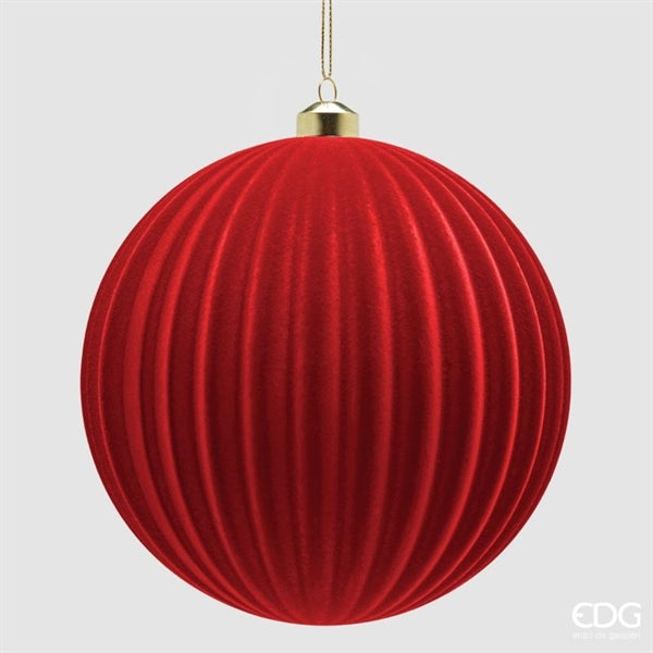 EDG Enzo De Gasperi Weihnachtskugel aus Samt mit Streifenmuster Rot Ø17,5 cm – Weihnachtsdekoration