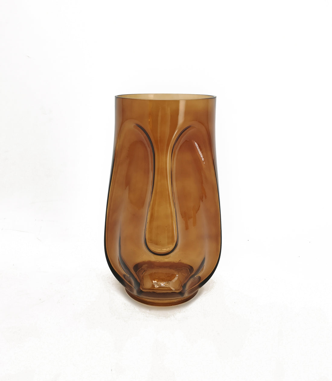 Vimin Box Vase Tribales Kopf Glas D 12 - 15,5 Cm H 25 Cm Bernstein