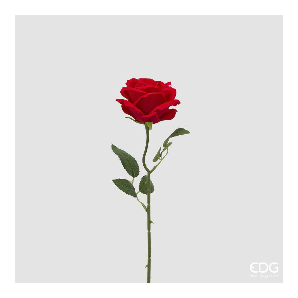 EDG Enzo De Gasperi Rosa Velvet su Ramo con Foglie H50 cm Rossa – Fiore Decorativo