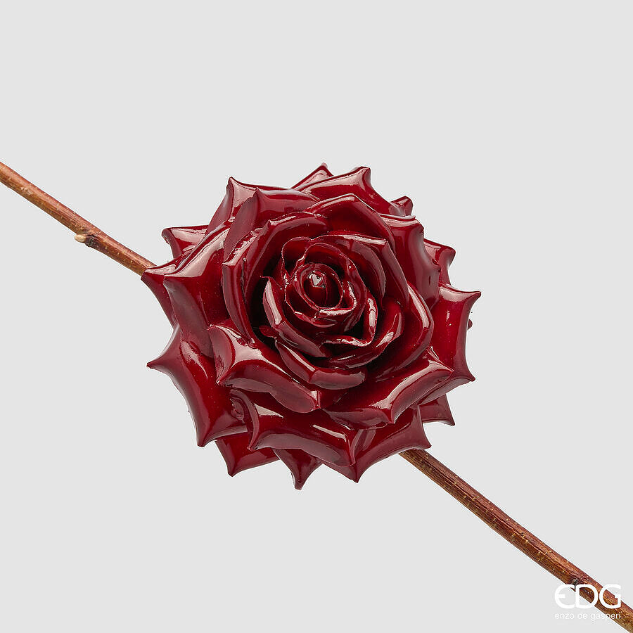 EDG Enzo De Gasperi Rosa Glossy con Clip Ø16 cm Bordeaux – Fiore Decorativo Natalizio