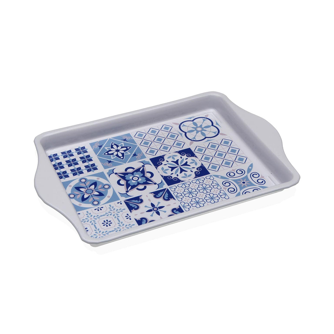 Versa Metallisches Tablett Azzurrita mit Griffen Blau, aus Metall