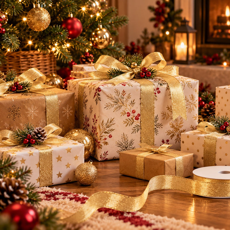 Piovaccari Weihnachtsband Frederik Cream 25 mm x 25 m – Dekoratives Band für Weihnachtsbäume, Schleifen und Geschenkverpackungen