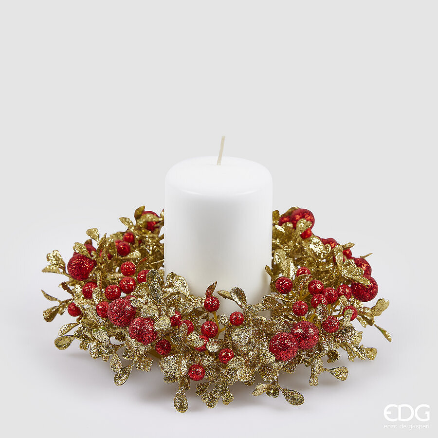 EDG Enzo De Gasperi Corona Natalizia con Bacche e Foglie Ø18 cm Rosso Oro – Decorazione di Natale