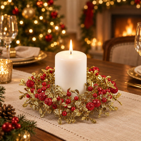 EDG Enzo De Gasperi Corona Natalizia con Bacche e Foglie Ø18 cm Rosso Oro – Decorazione di Natale