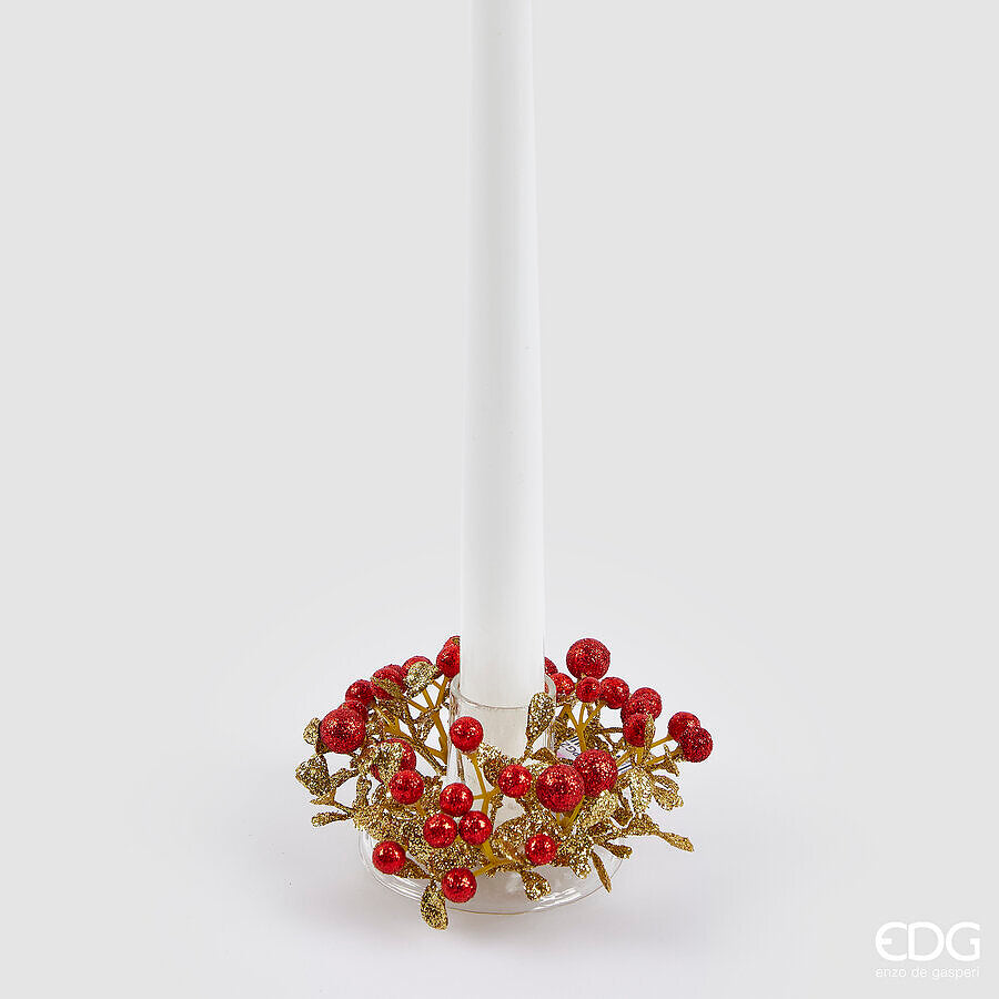 EDG Enzo De Gasperi Corona Natalizia con Bacche e Foglie Ø9 cm Rosso Oro – Decorazione di Natale