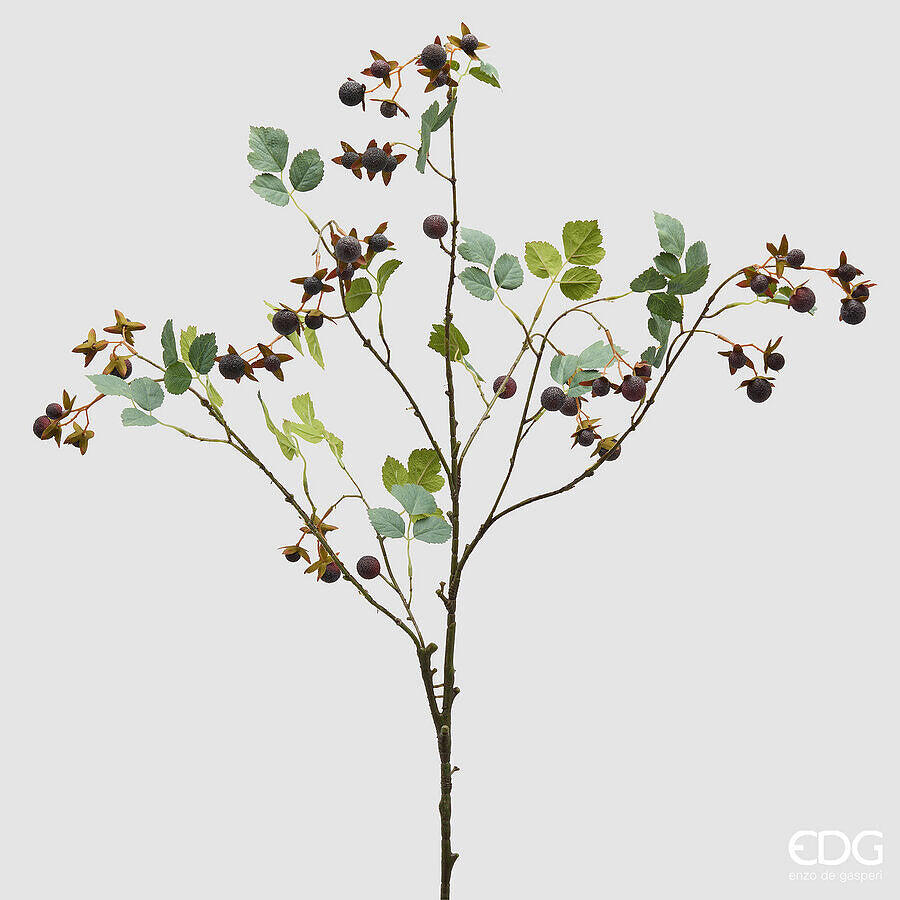 EDG Enzo De Gasperi Ramo Rosa Canina con Foglie Burgundy H120 cm – Fiore Artificiale Decorativo
