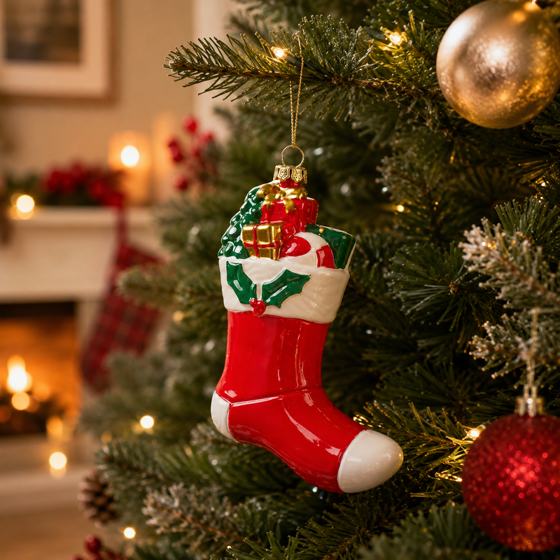 EDG Enzo De Gasperi Weihnachtsdeko Strumpf H 11 Cm B 9 Cm T 4 Cm Weiß Rot